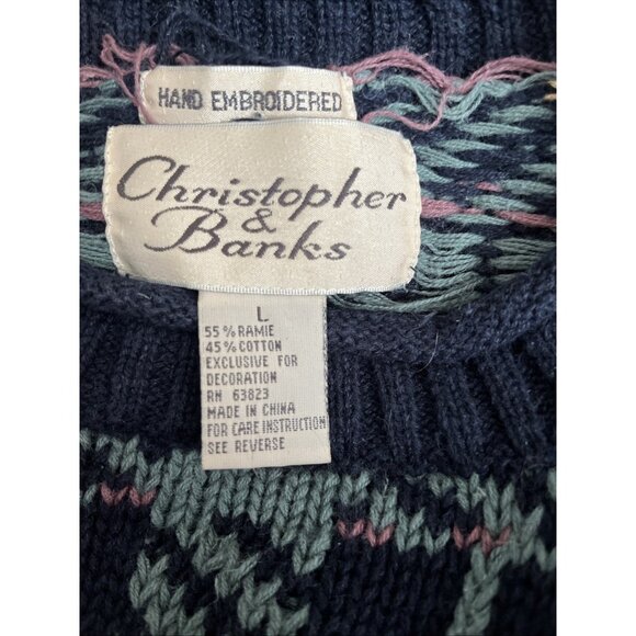 VTG Christopher&Banks Hand Embroidered Ugly Christmas Sweater Green Plaid Sz L - Picture 4 of 5